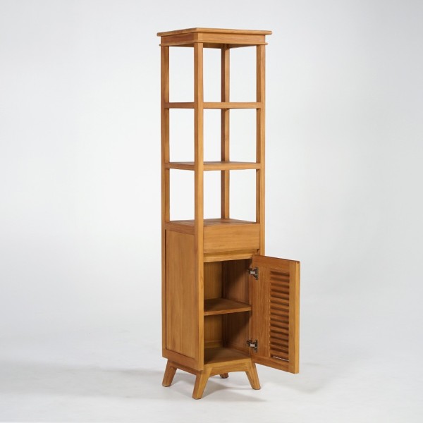 Colonne de rangement de salle de bain en bois de teck massif - Mira