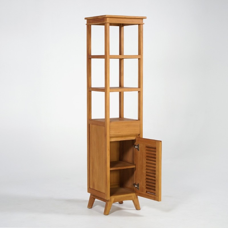 Colonne de rangement de salle de bain en bois de teck massif - Mira