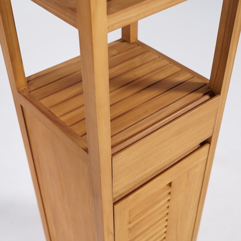 Colonne de rangement de salle de bain en bois de teck massif - Mira