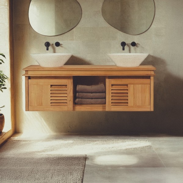 Meuble de salle de bain 120 cm double vasque en teck massif - Mira