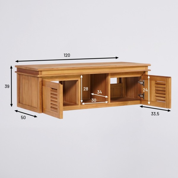 Meuble de salle de bain 120 cm double vasque en teck massif - Mira
