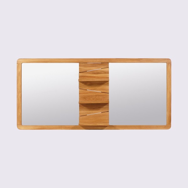 Miroir double sur support en teck avec tablettes - Sahar
