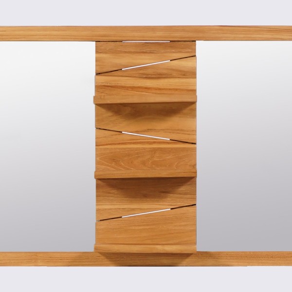 Miroir double sur support en teck avec tablettes - Sahar