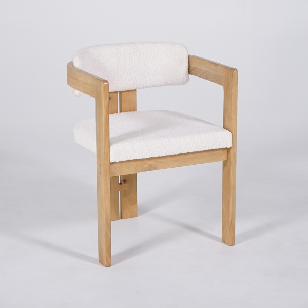 Chaise en bois et tissu bouclette blanc - Eira