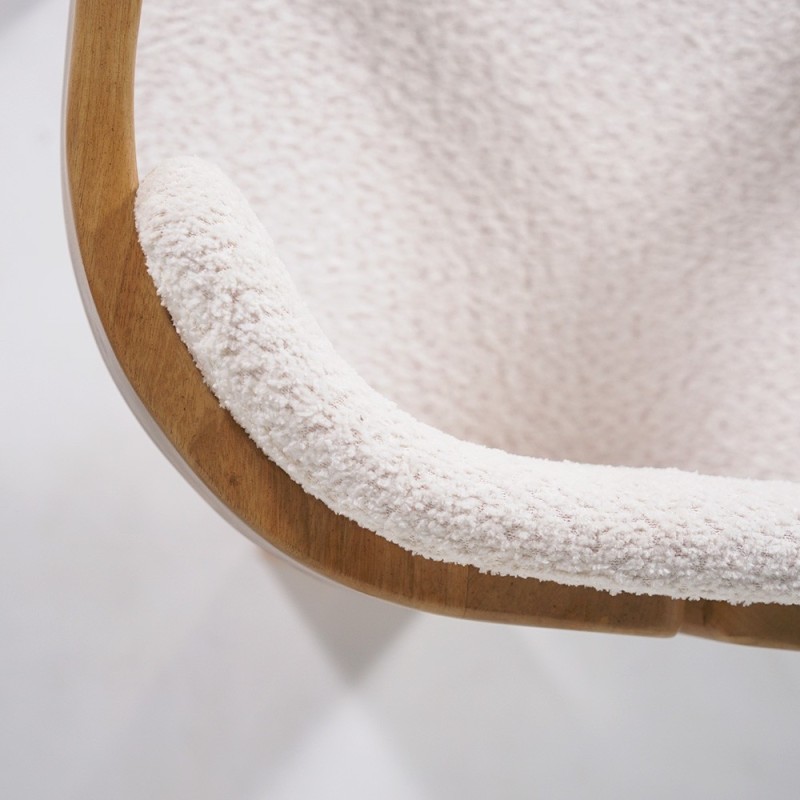 Chaise en bois et tissu bouclette blanc - Eira