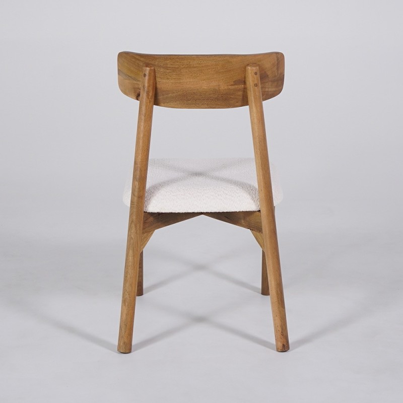 Chaise en bois et tissu bouclette blanc - Alba