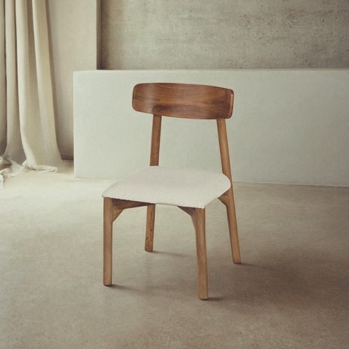 Chaise en bois et tissu bouclette blanc - Alba