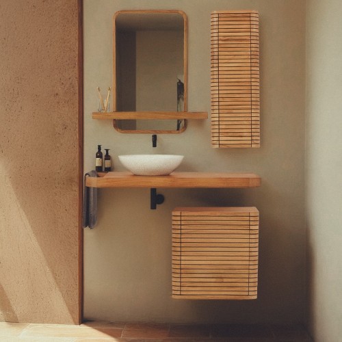 Meuble de salle de bain suspendu en teck - Lattis
