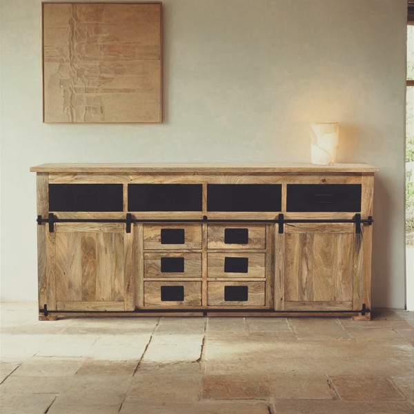 Buffet bois massif 200 cm avec portes coulissantes - Paris