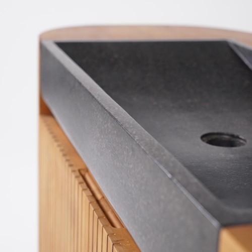 Meuble de salle de bain en teck massif avec vasque en terrazzo noir - Rani