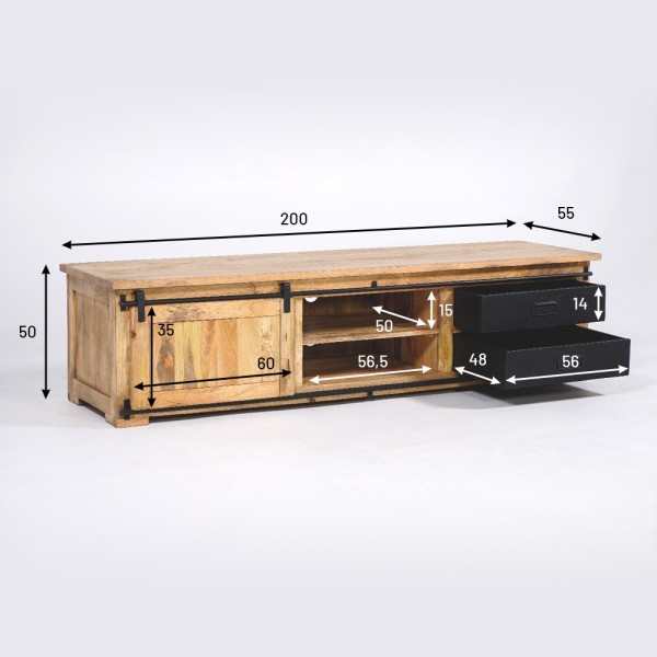 Meuble TV industriel bois et métal 200 cm - Paris