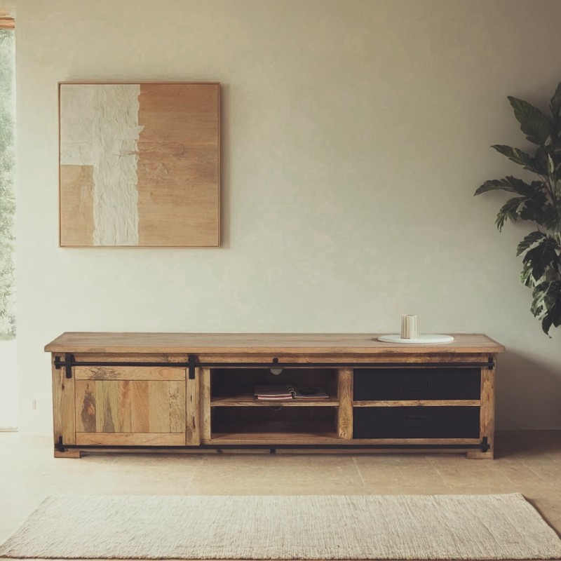 Meuble TV industriel bois et métal 200 cm - Paris