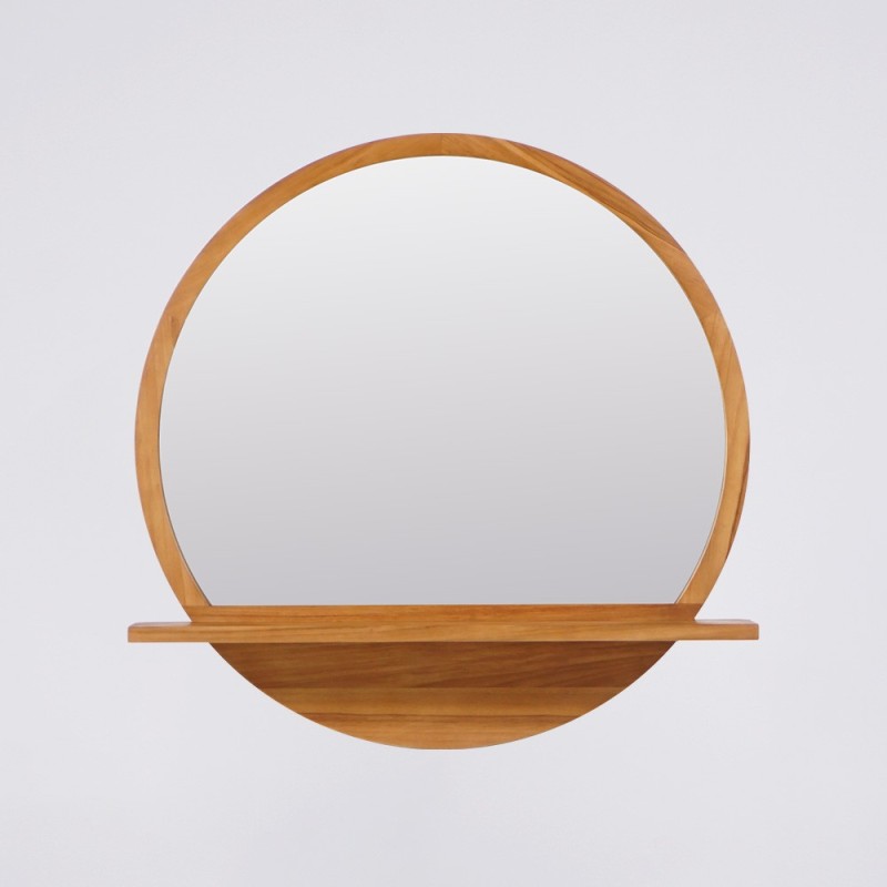 Miroir rond en bois massif de teck - La Luna