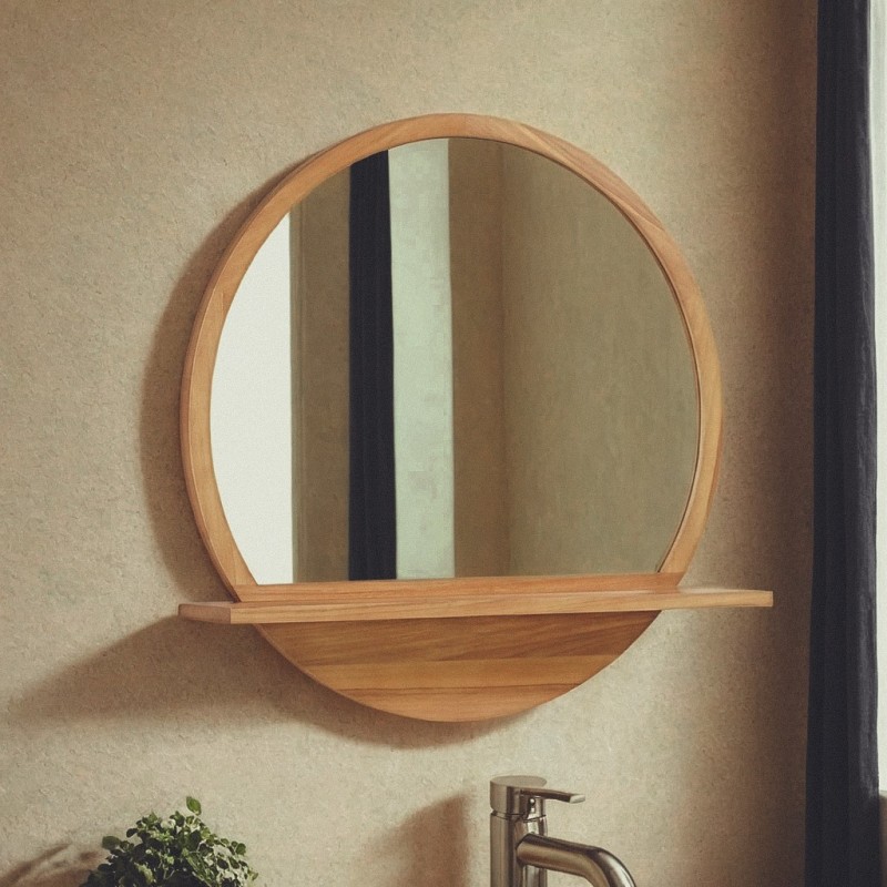 Miroir rond en bois massif de teck - La Luna