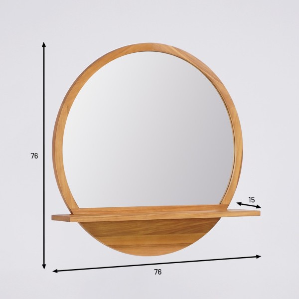 Miroir rond en bois massif de teck - La Luna