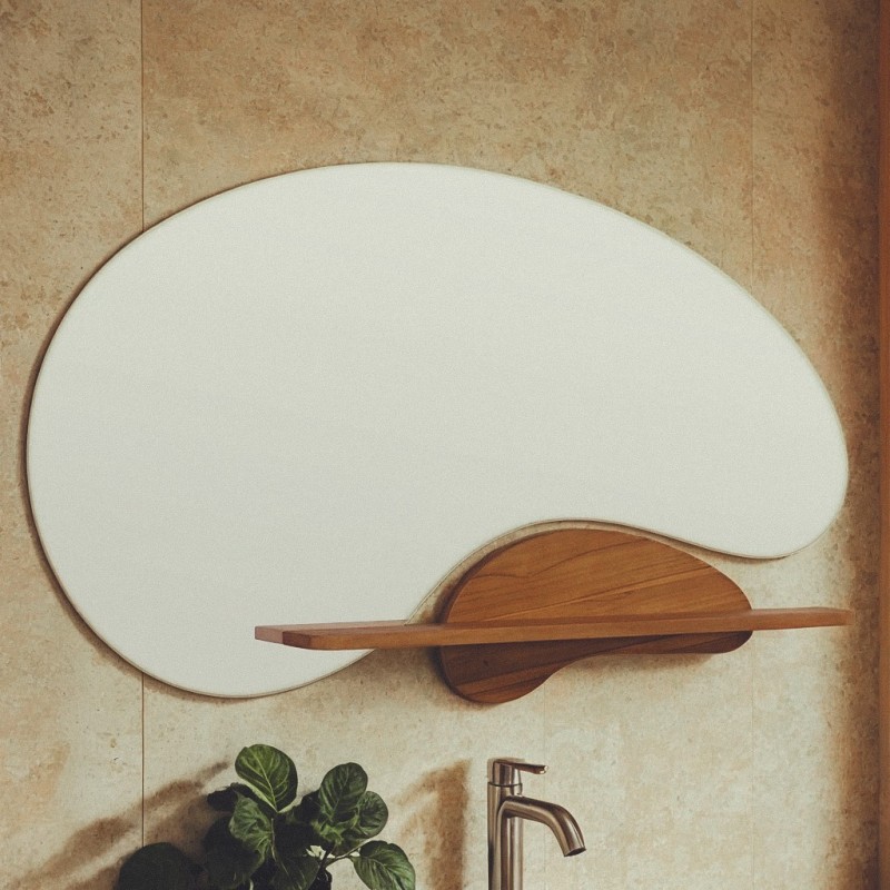 Miroir double de forme organique avec tablette en teck 120 x 70 cm - Lolita