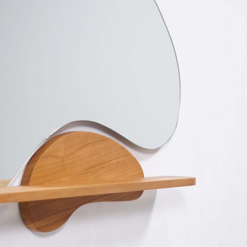 Miroir double de forme organique avec tablette en teck 120 x 70 cm - Lolita
