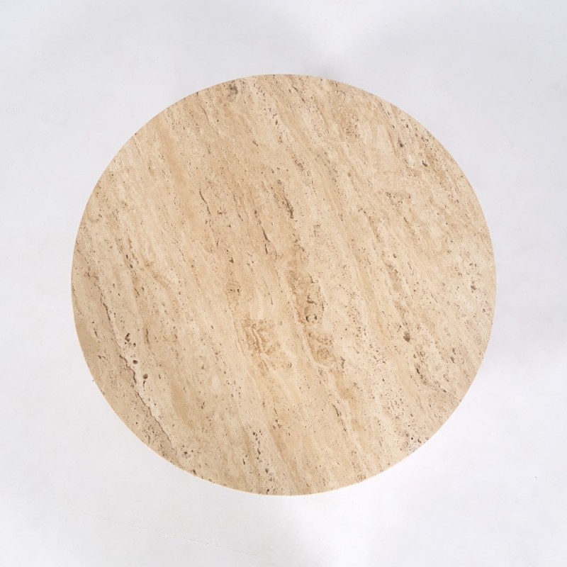 Table basse en bois massif avec plateau en travertin