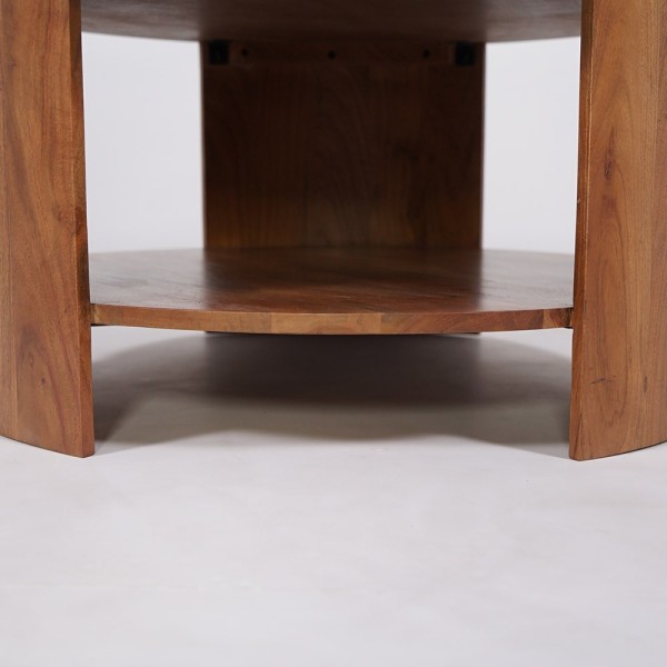 Table basse en bois massif avec plateau en travertin