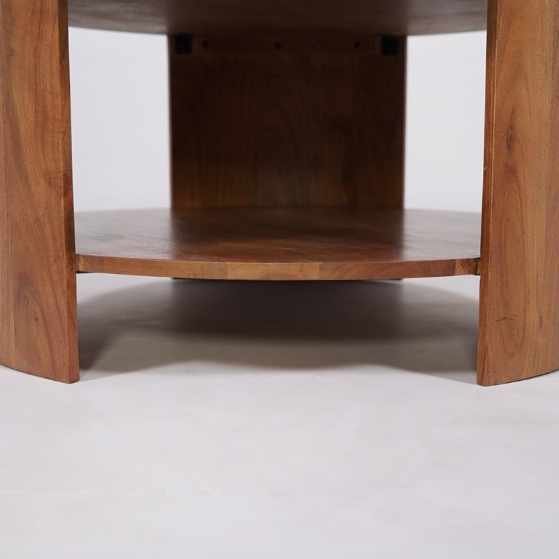 Table basse en bois massif avec plateau en travertin