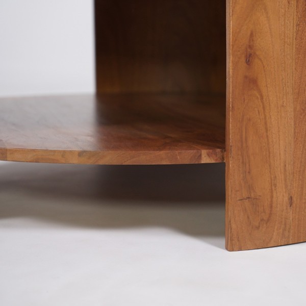 Table basse en bois massif avec plateau en travertin