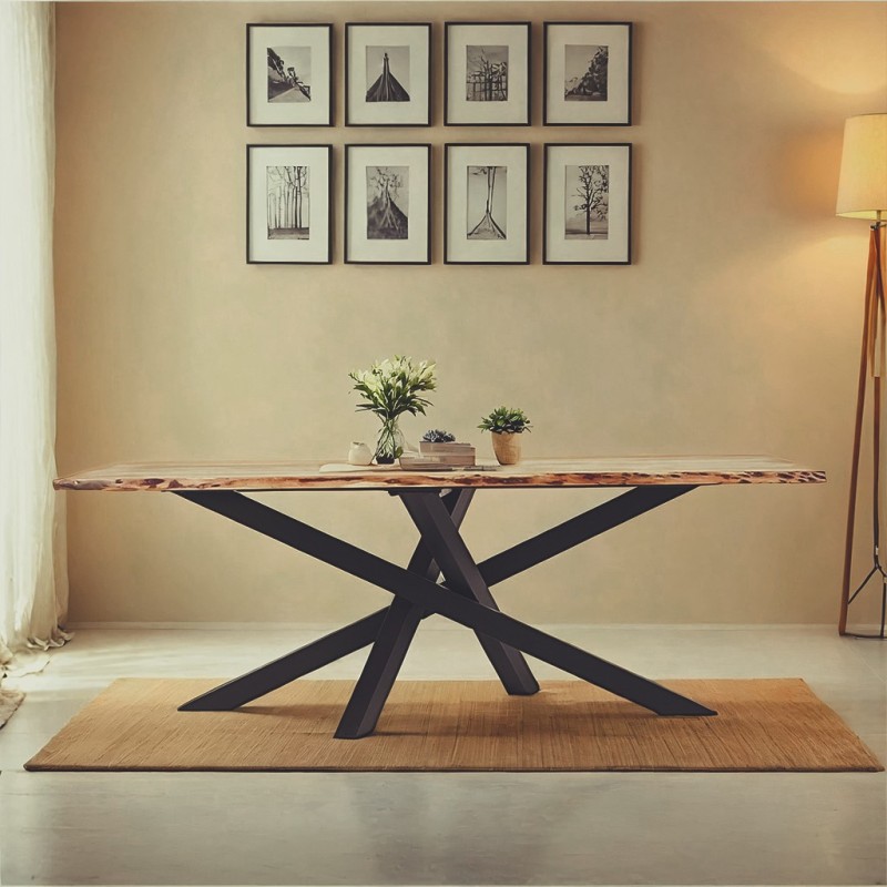 Table à manger en bois massif avec bords naturels - Mikado