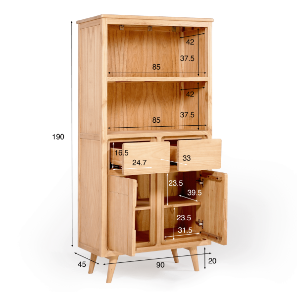 Buffet haut en bois massif 2 portes 90cm - Pragati