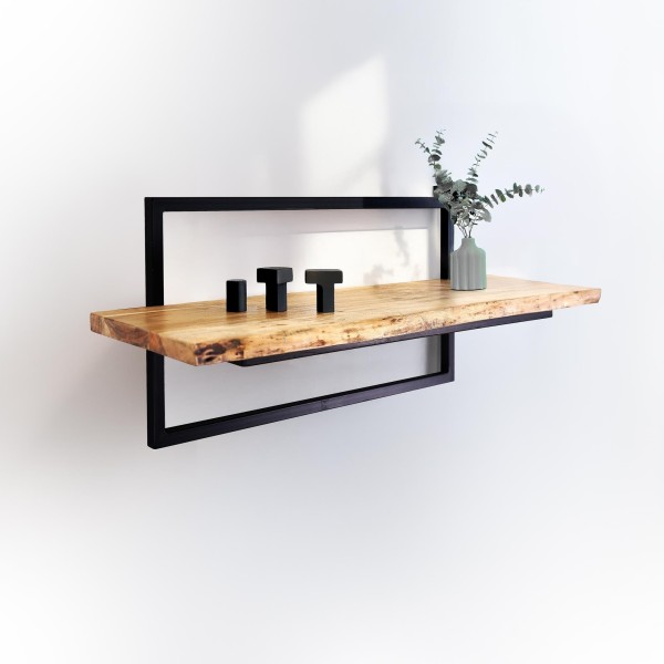 Etagère murale 90 cm avec plateau en bois massif à bord naturel