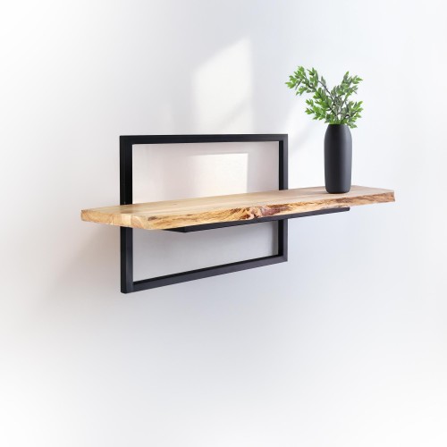 Etagère murale 70 cm avec plateau en bois massif à bord naturel