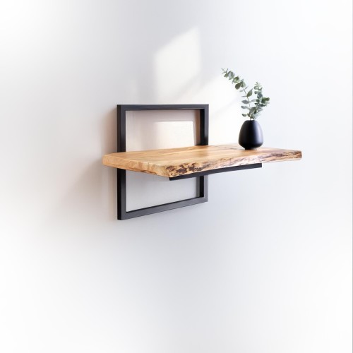 Etagère murale 50 cm avec plateau en bois massif à bord naturel
