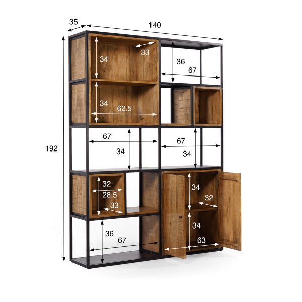 Bibliothèque étagère en métal et bois naturel 140cm - Diane