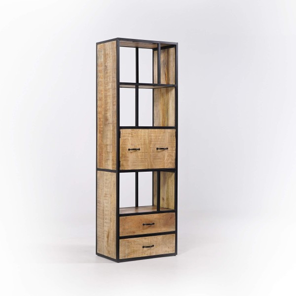 Bibliothèque étagère industrielle bois massif 60 cm x 185 cm - Walter