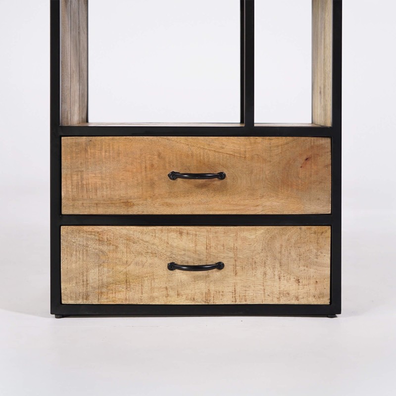 Bibliothèque étagère industrielle bois massif 60 cm x 185 cm - Walter