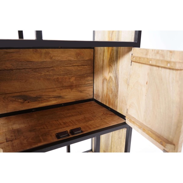 Bibliothèque étagère industrielle bois massif 60 cm x 185 cm - Walter