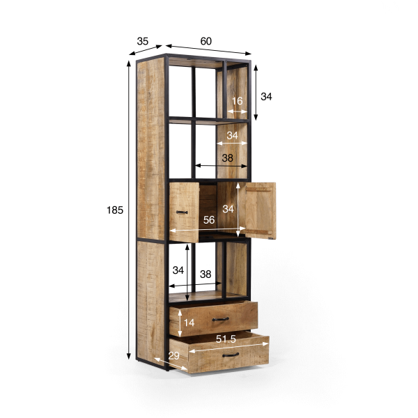 Bibliothèque étagère industrielle bois massif 60 cm x 185 cm - Walter