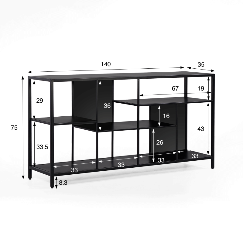 Étagère en métal noir 140 x 75 cm - New York