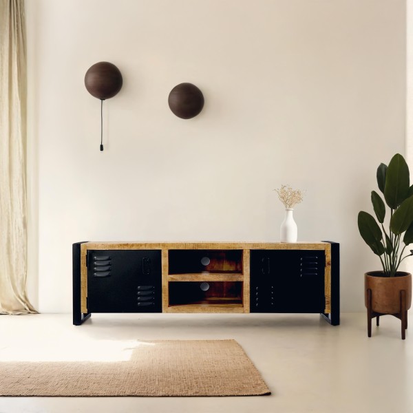 Meuble TV 160 cm en bois massif et métal - Kansas