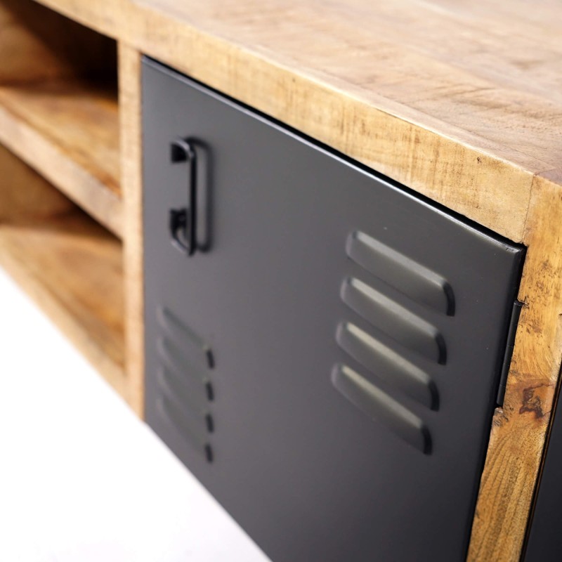 Meuble TV 160 cm en bois massif et métal - Kansas