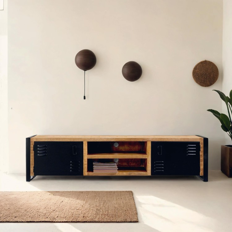 Meuble TV 200 cm en bois massif et métal  - Kansas