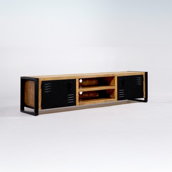 Meuble TV 200 cm en bois massif et métal  - Kansas