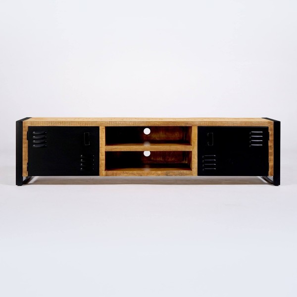 Meuble TV 200 cm en bois massif et métal  - Kansas