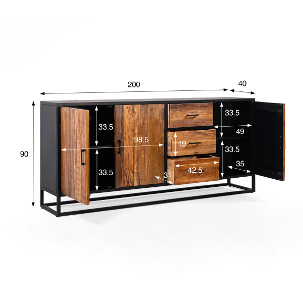 Buffet 200 cm en bois recyclé - Recycled
