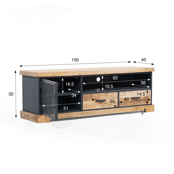 Meuble TV 150 cm en bois massif et métal - Cambridge