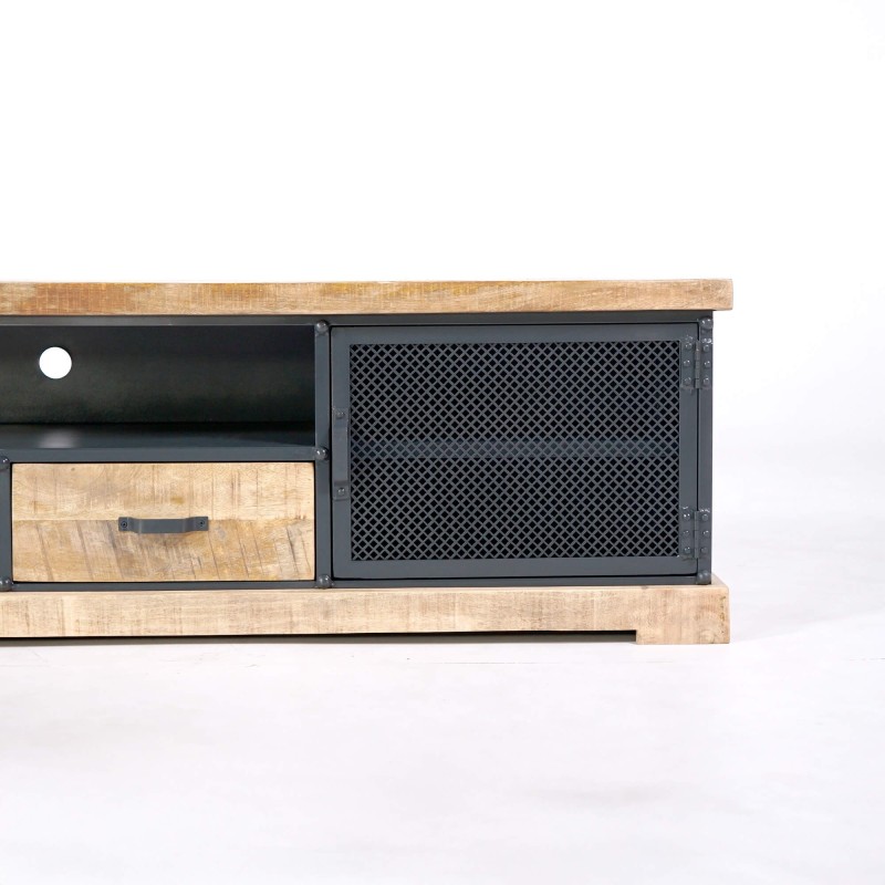 Meuble TV 200 cm en bois massif et métal  - Cambridge