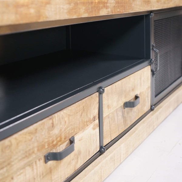 Meuble TV 200 cm en bois massif et métal  - Cambridge