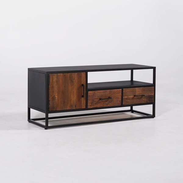 Petit meuble TV industriel en bois recyclé - Recycled