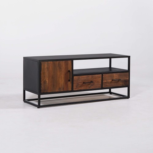 Petit meuble TV industriel en bois recyclé - Recycled