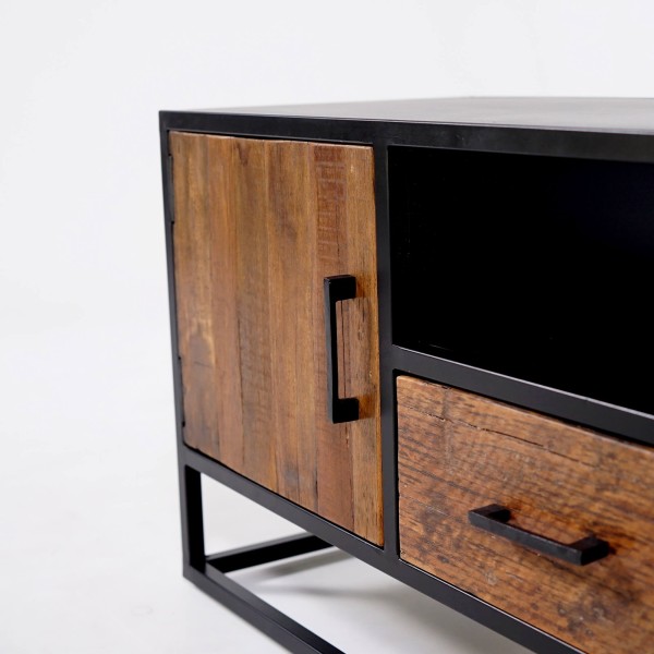 Petit meuble TV industriel en bois recyclé - Recycled
