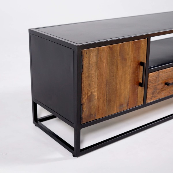 Petit meuble TV industriel en bois recyclé - Recycled