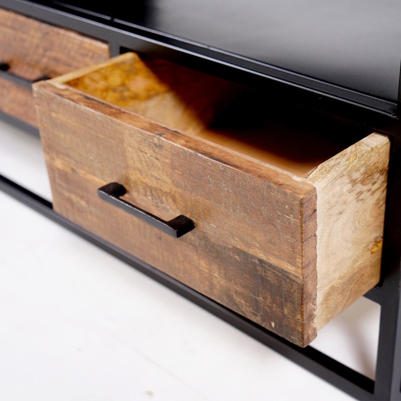 Petit meuble TV industriel en bois recyclé - Recycled